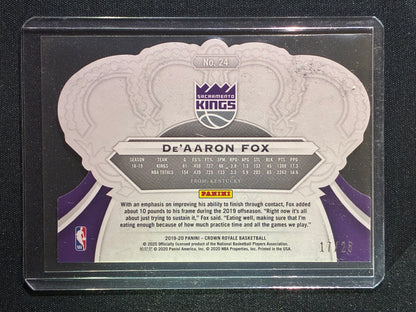 2019-20 Crown Royale DE'AARON FOX Purple Cracked Ice Die-Cut 17/25 #24
