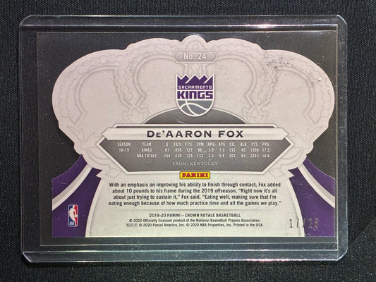 2019-20 Crown Royale DE'AARON FOX Purple Cracked Ice Die-Cut 17/25 #24