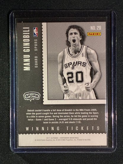 2017-18 Contenders MANU GINOBILI Winning Tickets Cracked Ice 9/25 #29