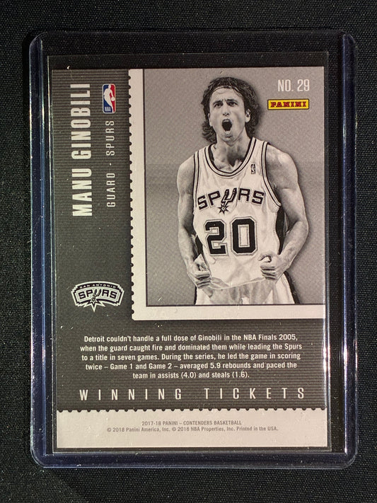 2017-18 Contenders MANU GINOBILI Winning Tickets Cracked Ice 9/25 #29