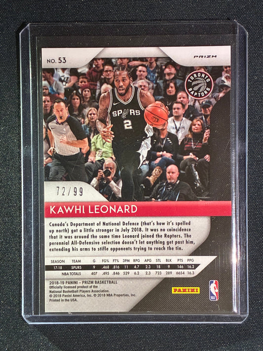 2018-19 Prizm KAWHI LEONARD Blue Ice 72/99 #53