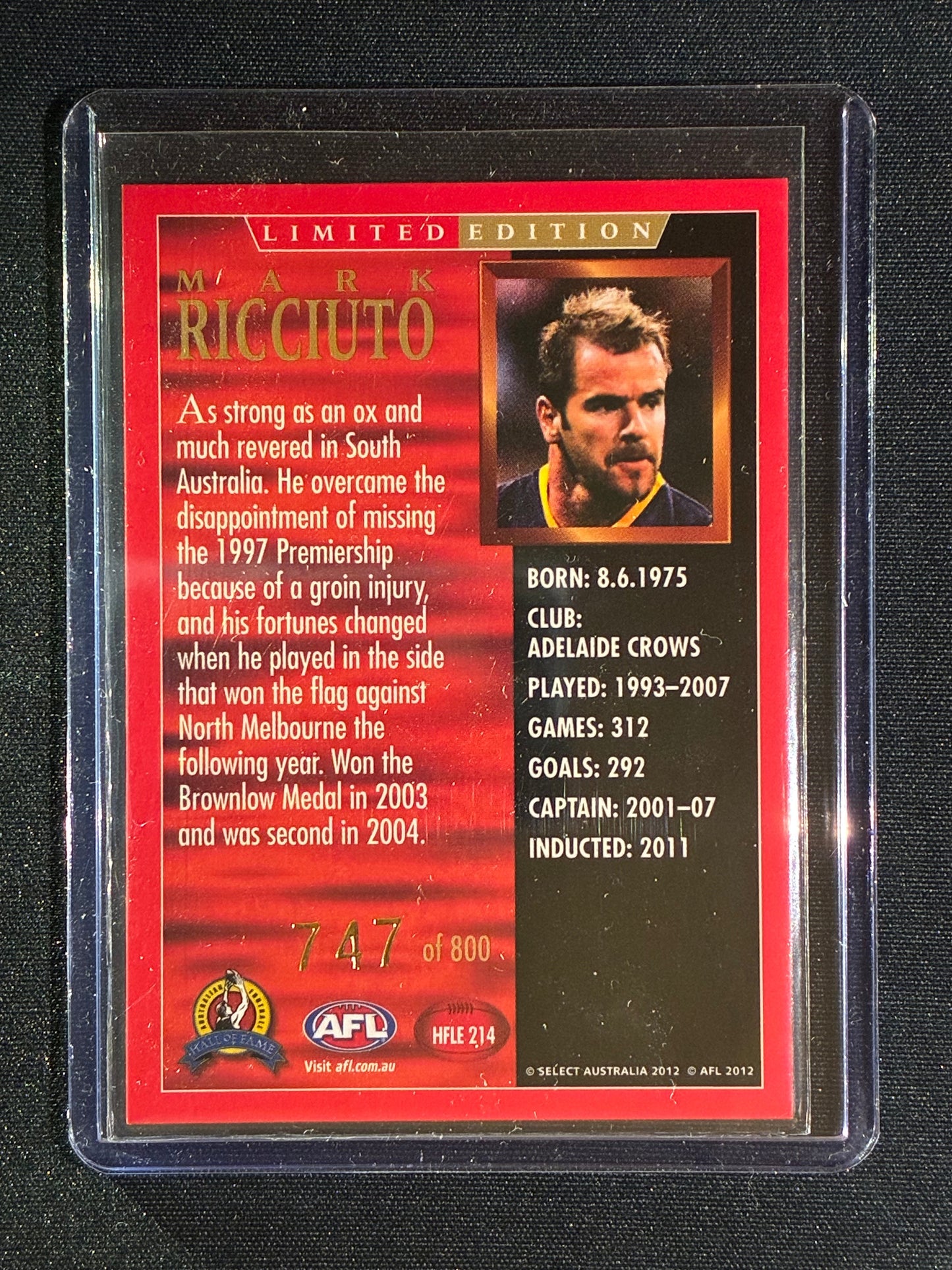 2012 Select Eternity MARK RICCIUTO Hall of Fame Limited Edition 747/800 #214