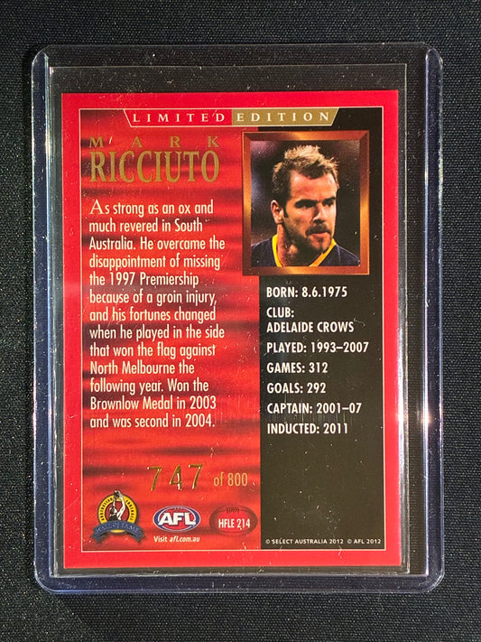 2012 Select Eternity MARK RICCIUTO Hall of Fame Limited Edition 747/800 #214