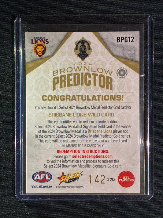 2024 Select Footy Stars BRISBANE LIONS WILD CARD Brownlow Predictor Gold 142/315 #12