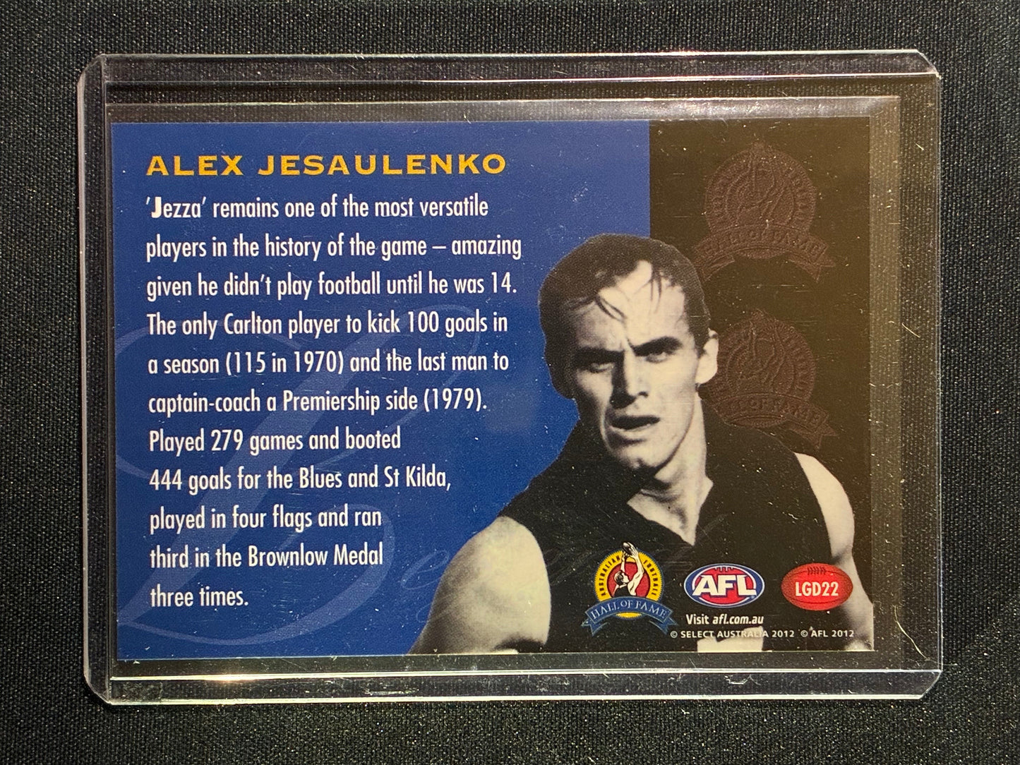 2012 Select Eternity ALEX JESAULENKO Legends Hall of Fame #22