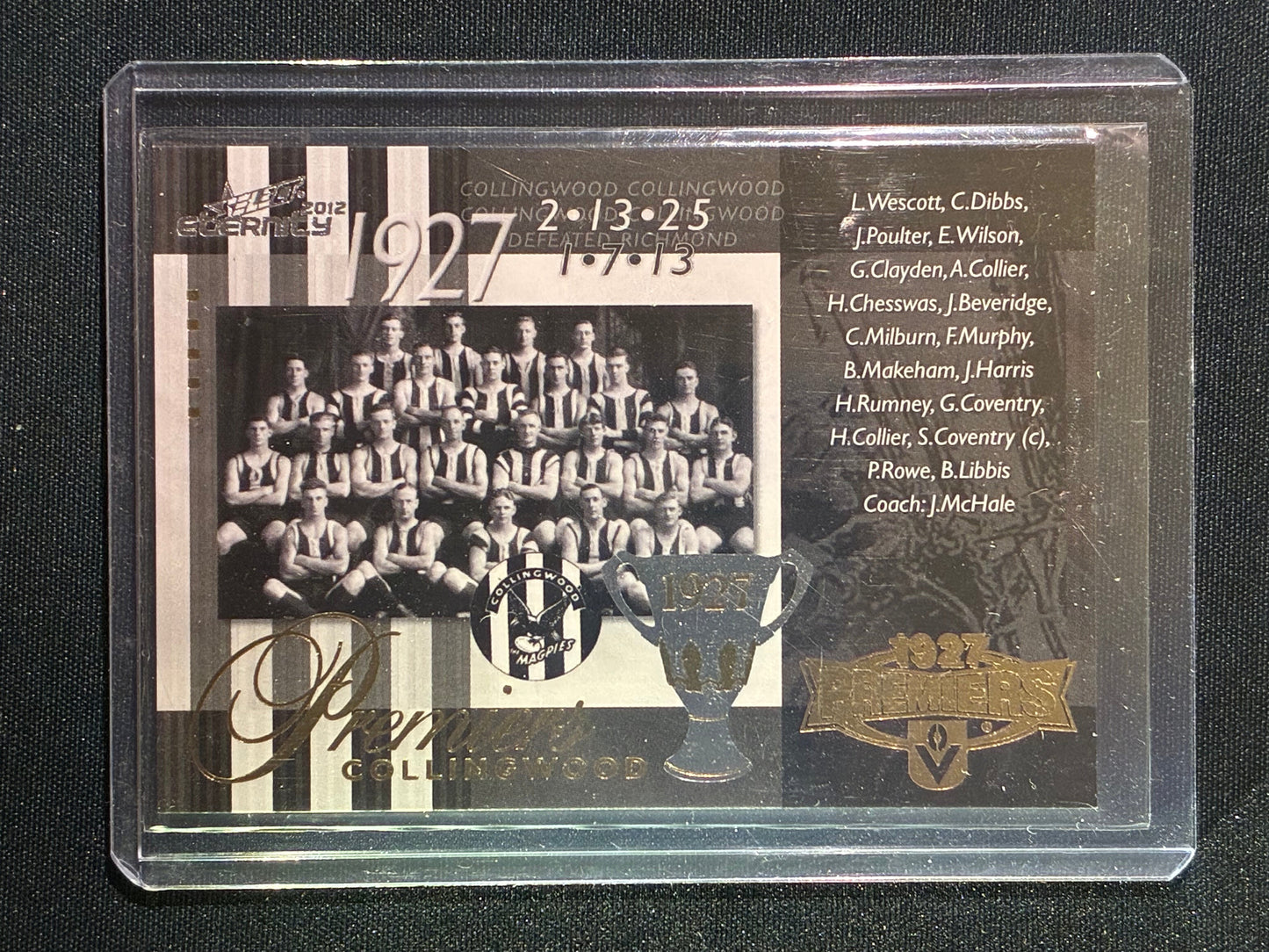 2012 Select Eternity COLLINGWOOD MAGPIES 1927 Premiers Commemorative 052/400 #75