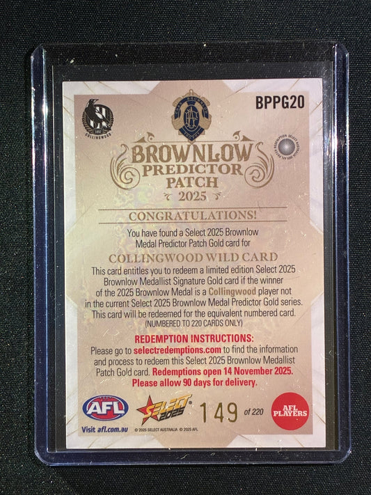 2025 Select Footy Stars COLLINGWOOD MAGPIES WILD CARD Brownlow Predictor Patch Gold 149/220 #20