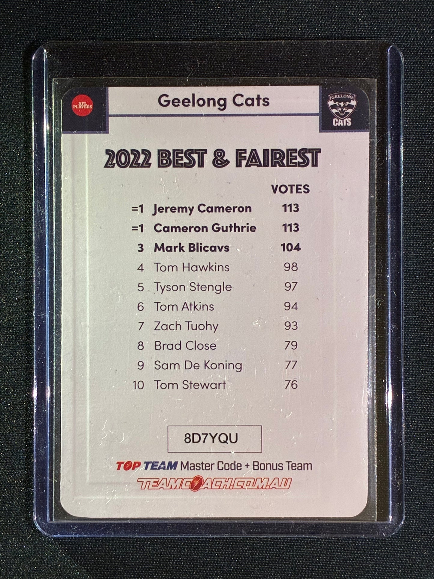 2023 Teamcoach JEREMY CAMERON GUTHRIE BLICAVS Best & Fairest Gold Cracked Ice #7