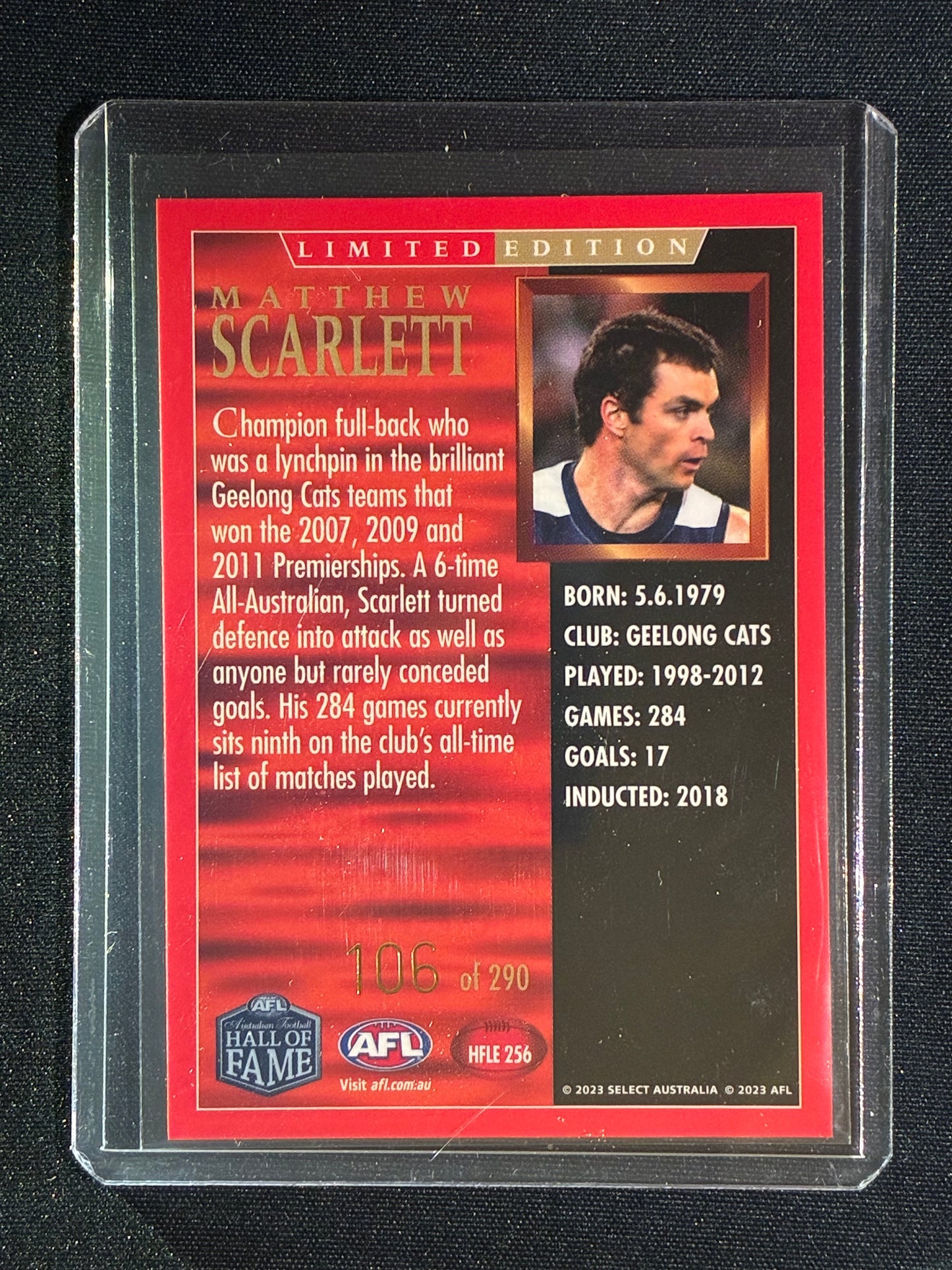 2023 Select Legacy MATTHEW SCARLETT Hall of Fame Limited Edition 106/290 #256