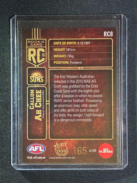2016 Select Certified CALLUM AH CHEE Rookie 165/240 #8