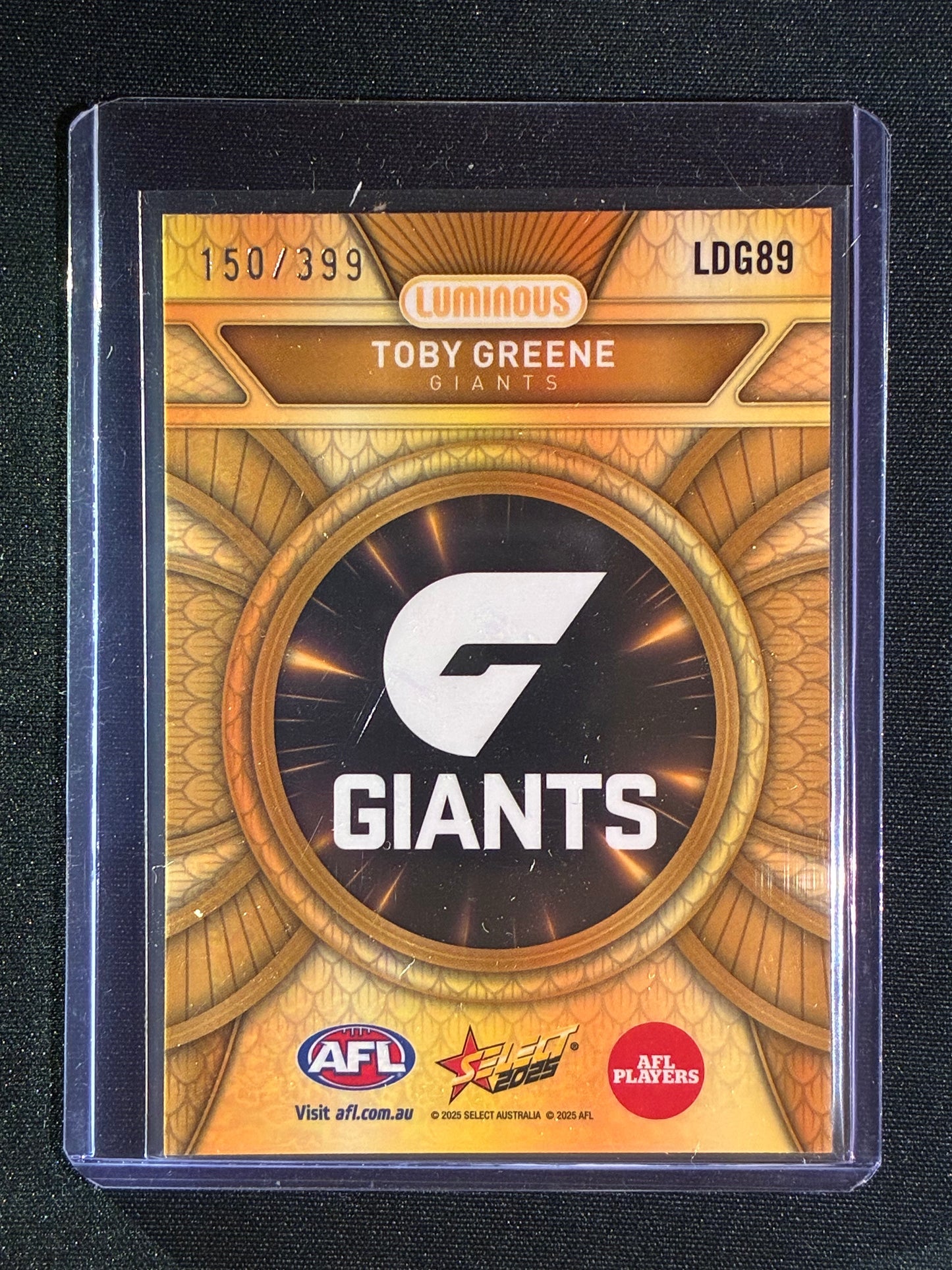 2025 Select Footy Stars TOBY GREENE Luminous Dragon Scales Gold Refractor 150/399 #89
