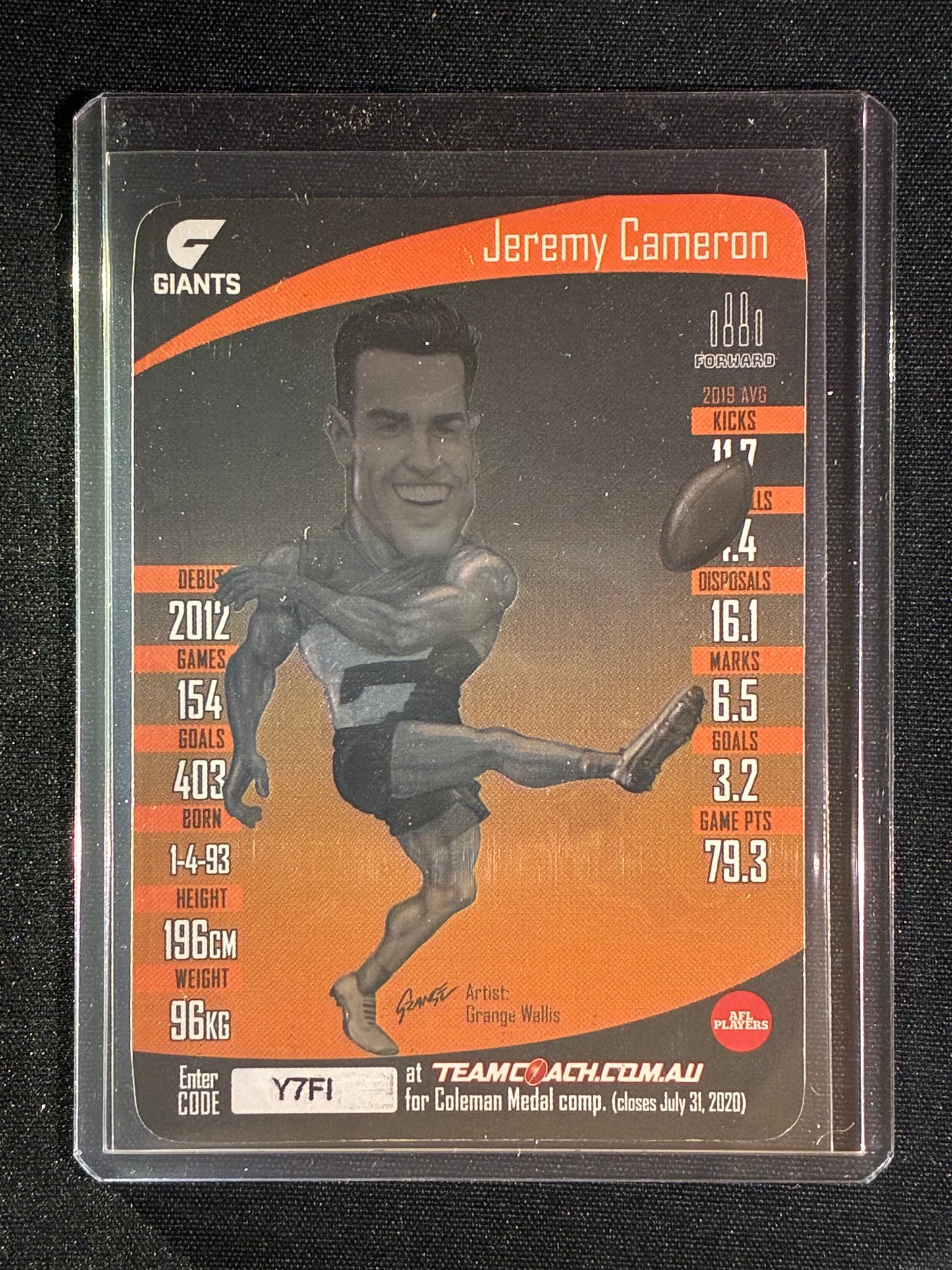 2020 Teamcoach JEREMY CAMERON Trophy Star Wildcard 2019 Coleman Medallist #3