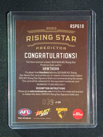 2023 Select Footy Stars HAWTHORN HAWKS Rising Star Predictor Gold 039/260