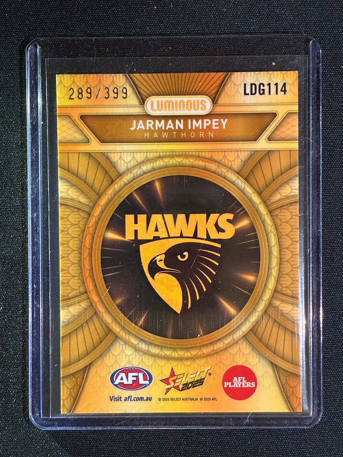 2025 Select Footy Stars JARMAN IMPEY Luminous Dragon Scales Gold Refractor 289/399 #114