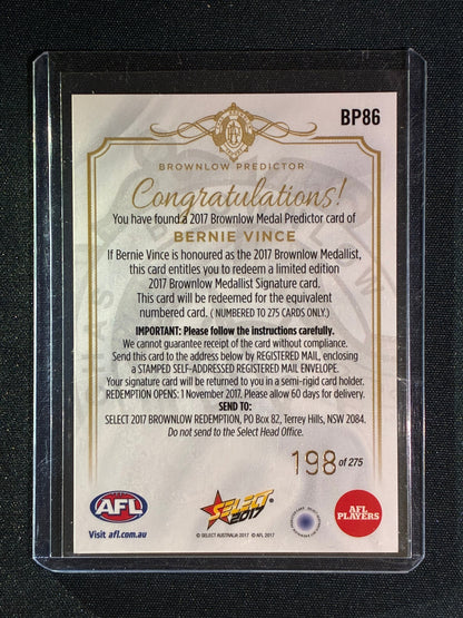 2017 Select Footy Stars BERNIE VINCE Brownlow Predictor Gold 198/275 #86