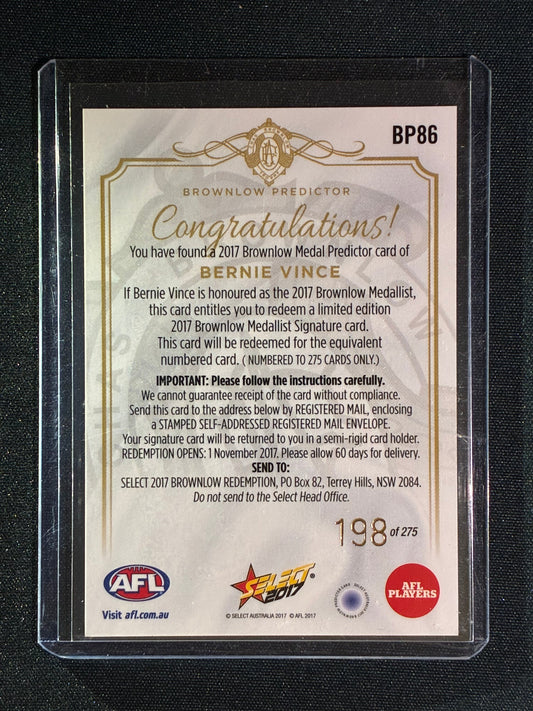2017 Select Footy Stars BERNIE VINCE Brownlow Predictor Gold 198/275 #86