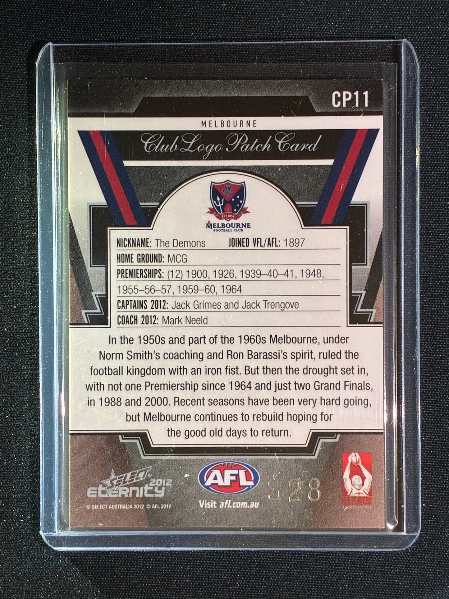 2012 Select Eternity JACK GRIMES JACK TRENGOVE Club Logo Patch Card 328/400 #11