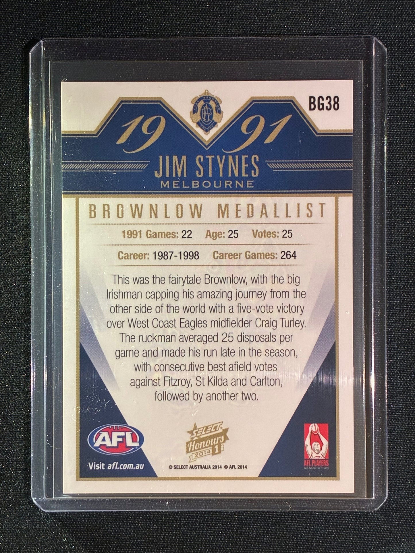 2014 Select Honours 1 JIM STYNES Brownlow Medallist 1991 #38