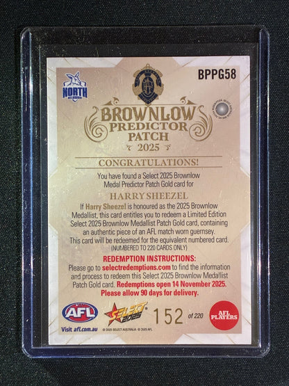 2025 Select Footy Stars HARRY SHEEZEL Brownlow Predictor Patch Gold 152/220 #58