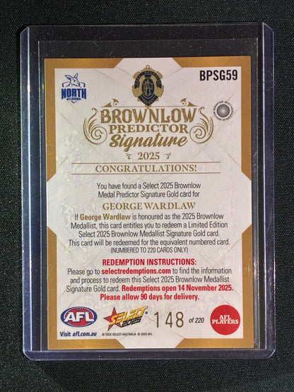 2025 Select Footy Stars GEORGE WARDLAW Brownlow Predictor Signature Gold 148/220 #59