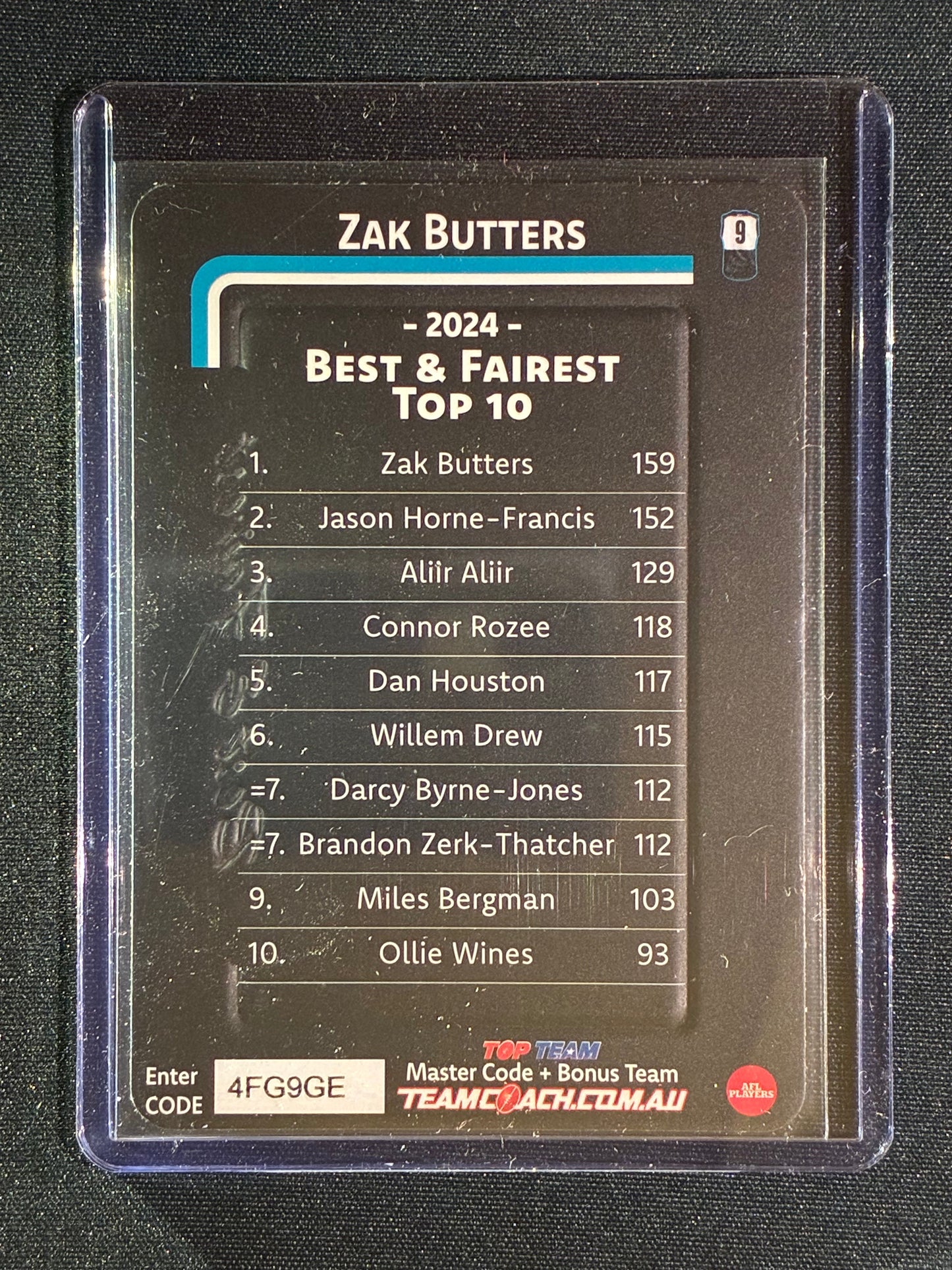 2025 Teamcoach ZAK BUTTERS Best & Fairest Gold SP #13