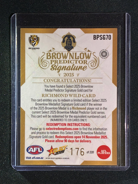 2025 Select Footy Stars RICHMOND TIGERS WILDCARD Brownlow Predictor Signature Gold 176/220