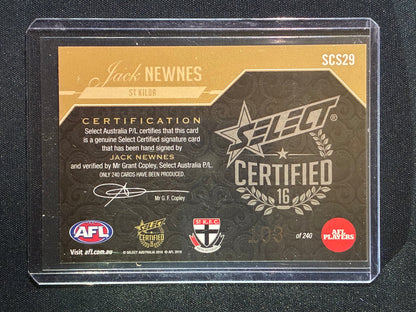 2016 Select Certified JACK NEWNES Signature Auto 103/240 #29