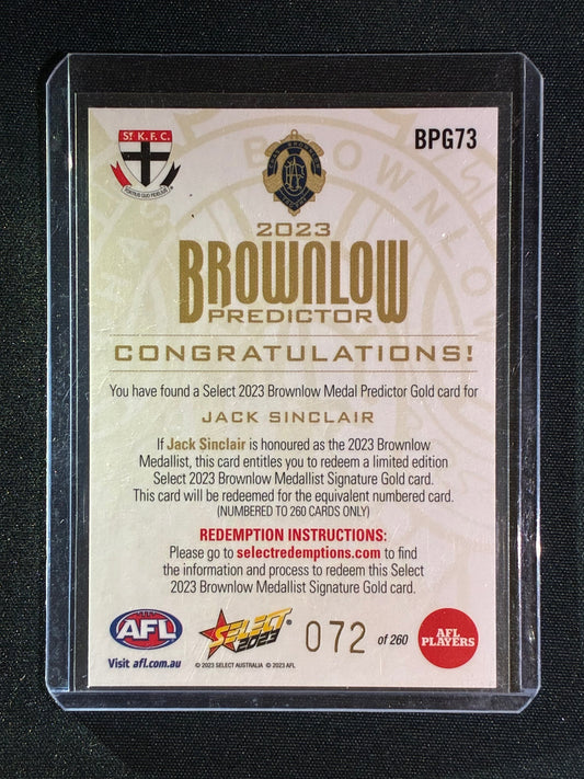 2023 Select Footy Stars JACK SINCLAIR Brownlow Predictor Gold 072/260 #73