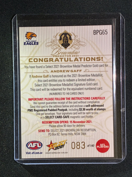 2021 Select Footy Stars ANDREW GAFF Brownlow Predictor Gold 083/140 #65