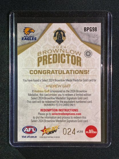 2024 Select Footy Stars ANDREW GAFF Brownlow Predictor Gold 024/140 #98