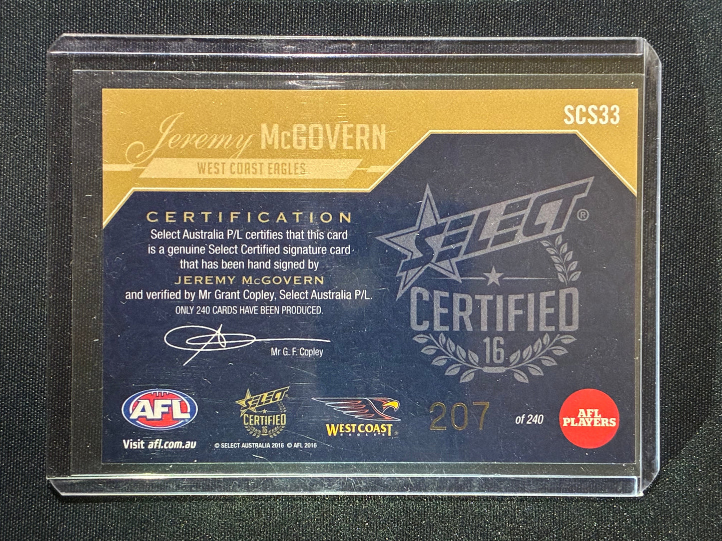 2016 Select Certified JEREMY MCGOVERN Signature Auto 207/240 #33