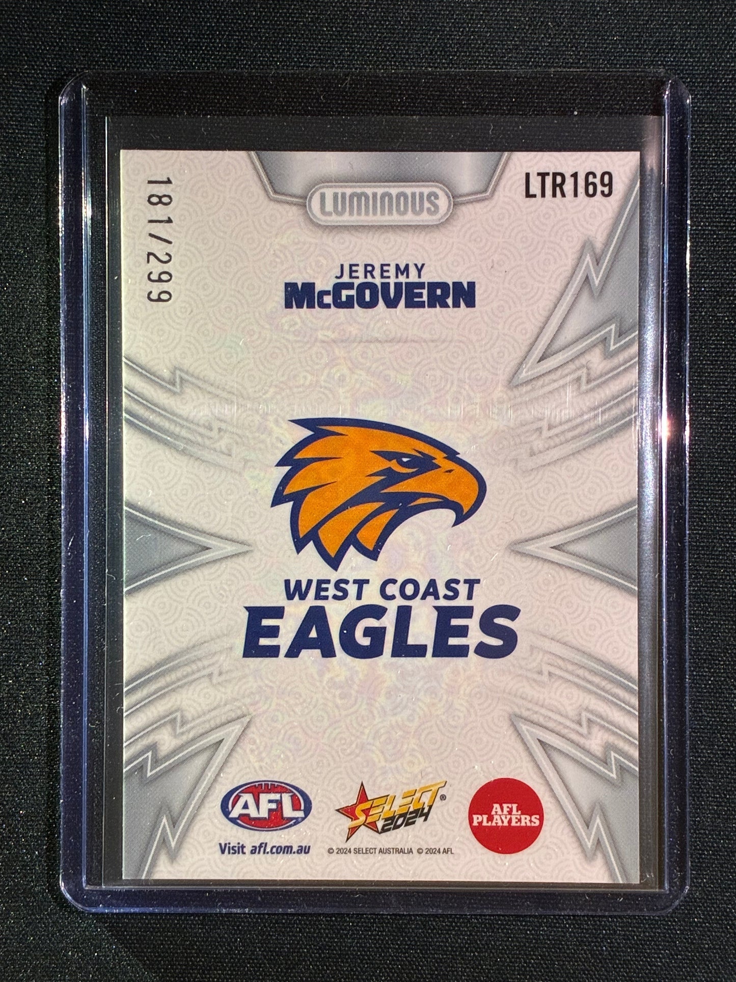 2024 Select Footy Stars JEREMY MCGOVERN Luminous Thunderbolt Refractor 181/299 #169