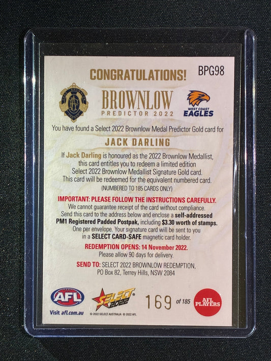 2022 Select Footy Stars JACK DARLING Brownlow Predictor Gold 169/185 #98