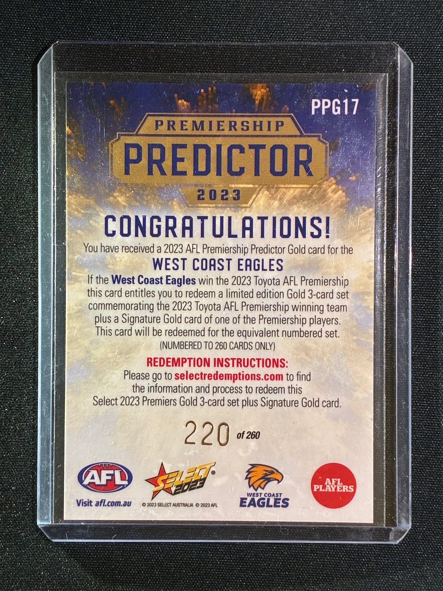 2023 Select Footy Stars WEST COAST EAGLES Premiership Predictor Gold 220/260 #17