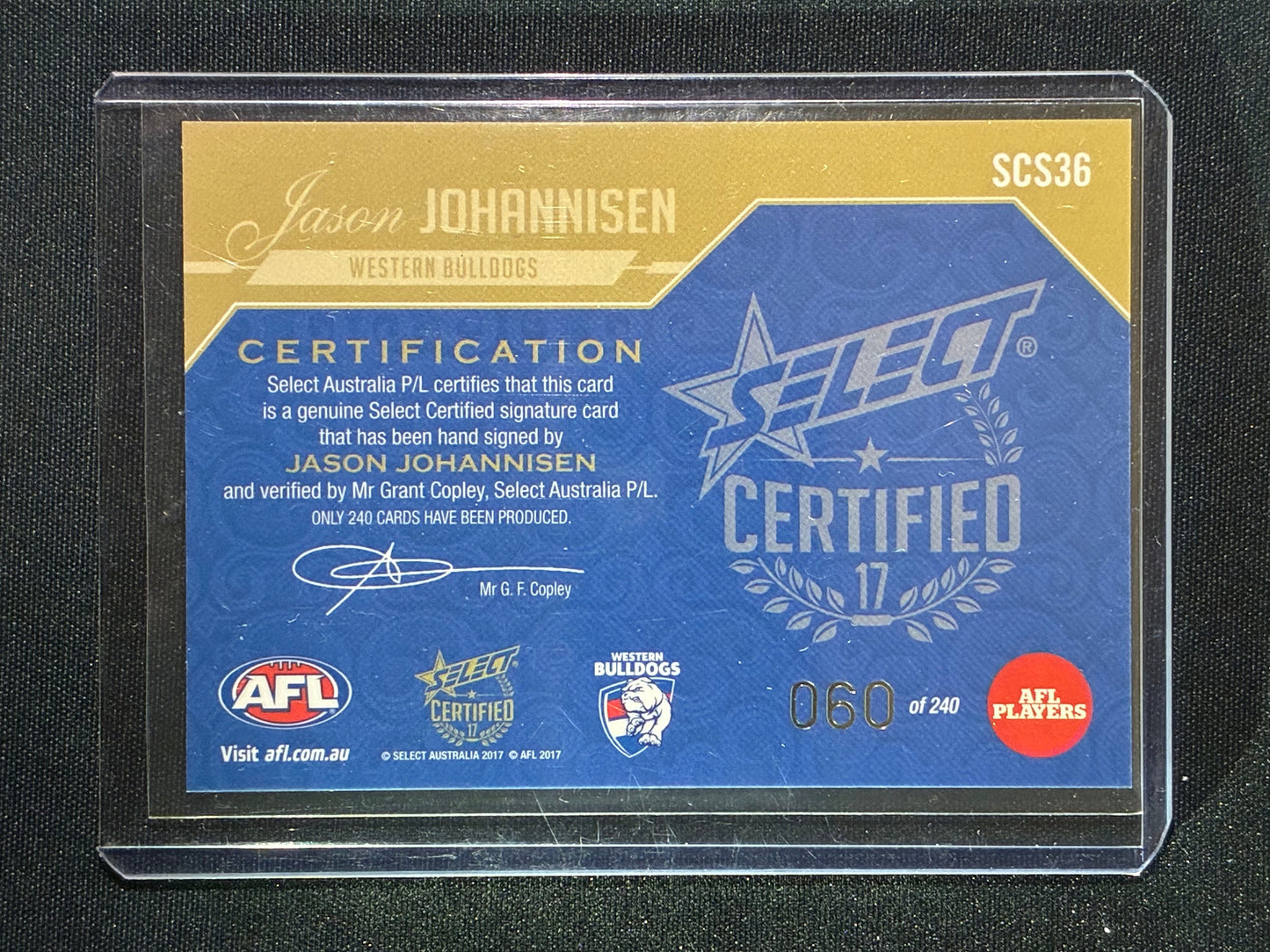 2017 Select Certified JASON JOHANNISEN Signatures Auto 060/240 #36