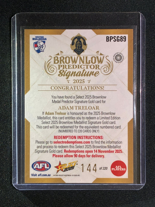 2025 Select Footy Stars ADAM TRELOAR Brownlow Predictor Signature Gold 144/220 #89