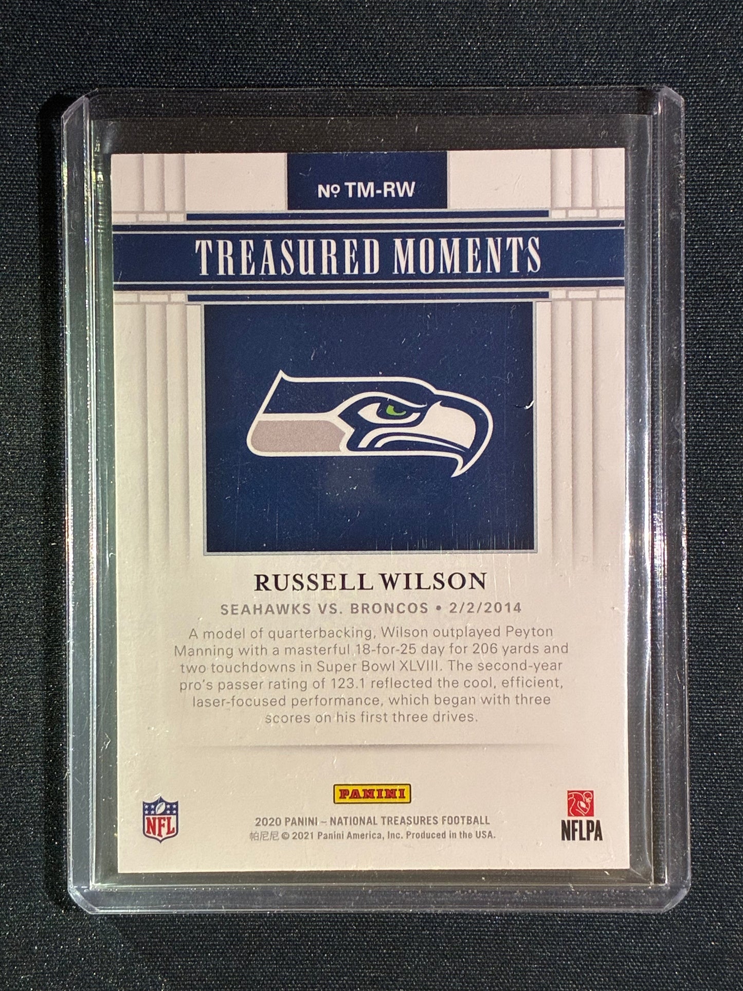2020 National Treasures RUSSELL WILSON Treasured Moments Silver Super Bowl XLVIII 78/99