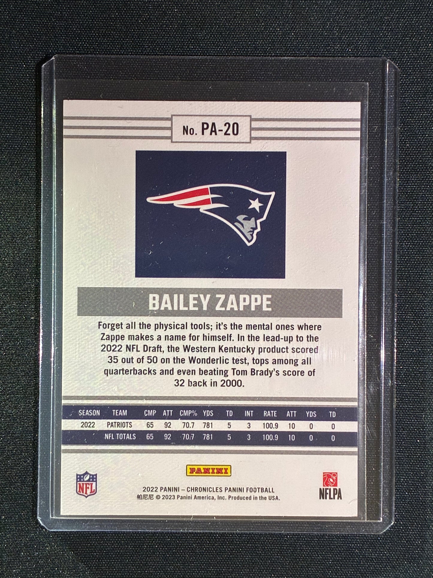 2022 Chronicles BAILEY ZAPPE Panini Base Rookie Black 35/35 #20