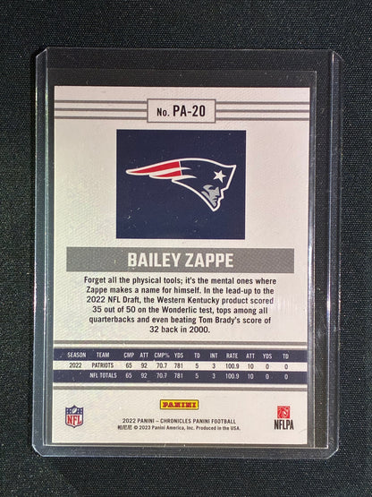 2022 Chronicles BAILEY ZAPPE Panini Base Rookie Black 35/35 #20
