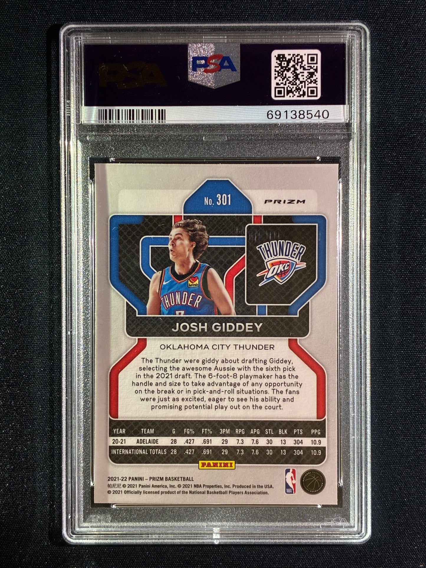 2021-22 Prizm JOSH GIDDEY Rookie NBA 75th Anniversary #301 PSA 8 (540)