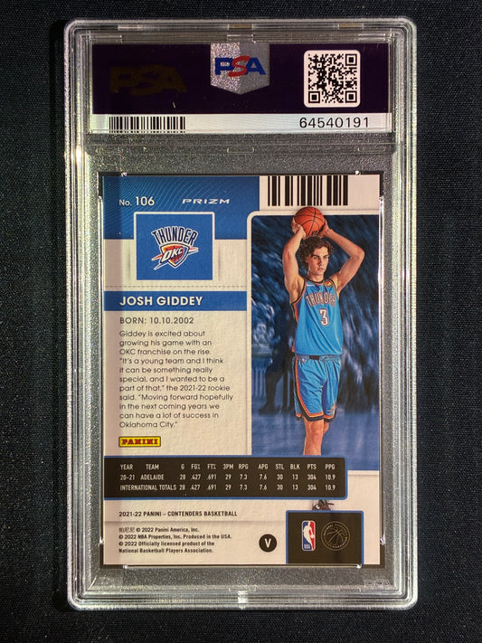 2021-22 Contenders JOSH GIDDEY Rookie Ticket Photo Variation Prizm SP #108 PSA 9 (191)