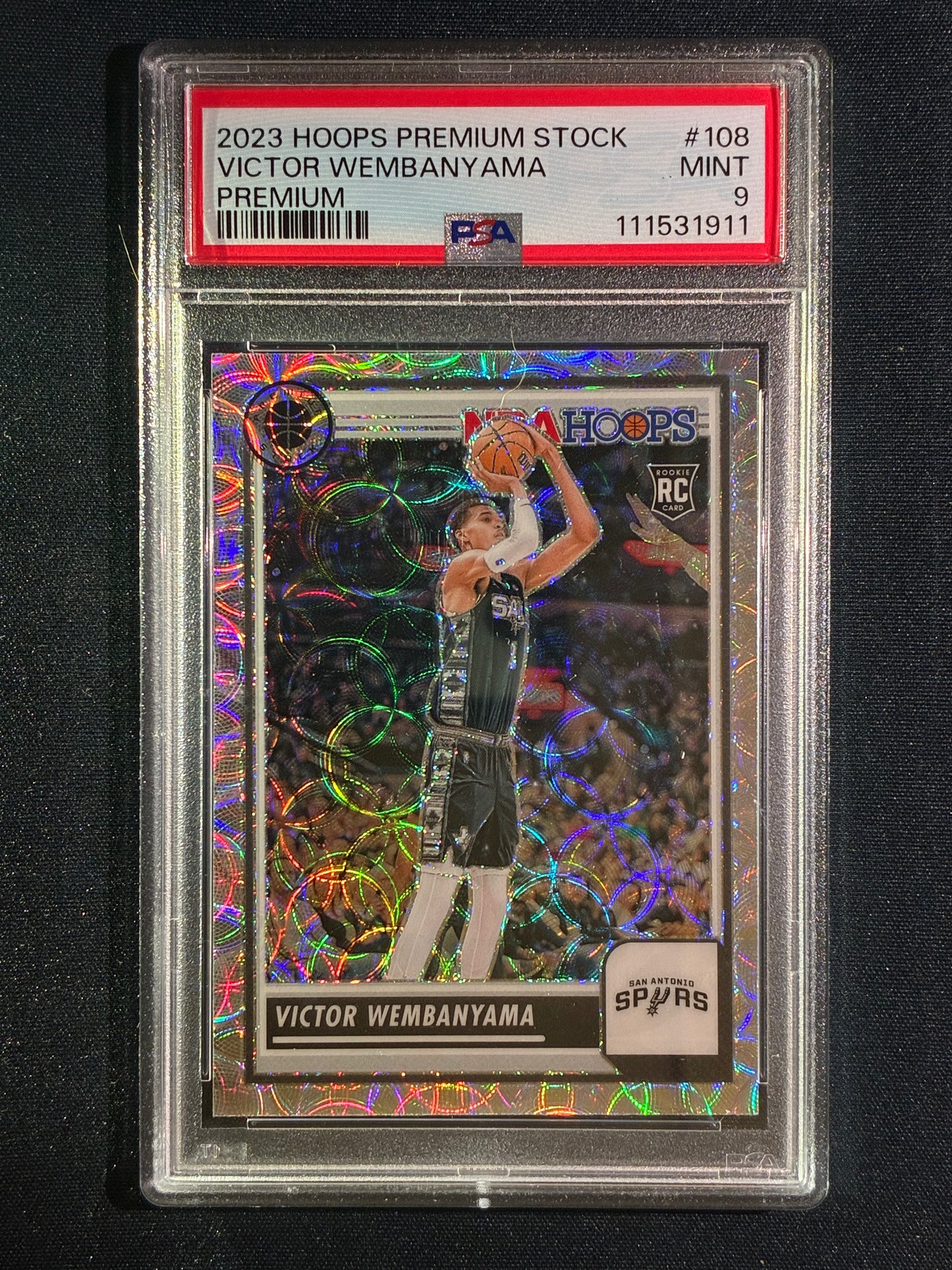 2023-24 Hoops Premium Stock VICTOR WEMBANYAMA Rookie Premium Prizm #108 PSA 9 (911)