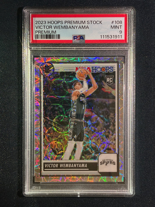 2023-24 Hoops Premium Stock VICTOR WEMBANYAMA Rookie Premium Prizm #108 PSA 9 (911)
