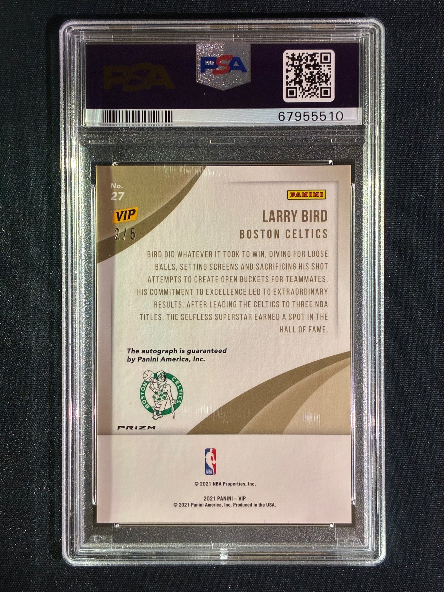 2022-23 The National VIP LARRY BIRD Autograph Black Shimmer #27 2/5 PSA 9