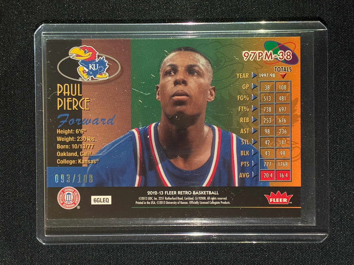 2012-13 Fleer Retro PAUL PIERCE Metal Universe 1997 Precious Metal Gems PMG 93/100