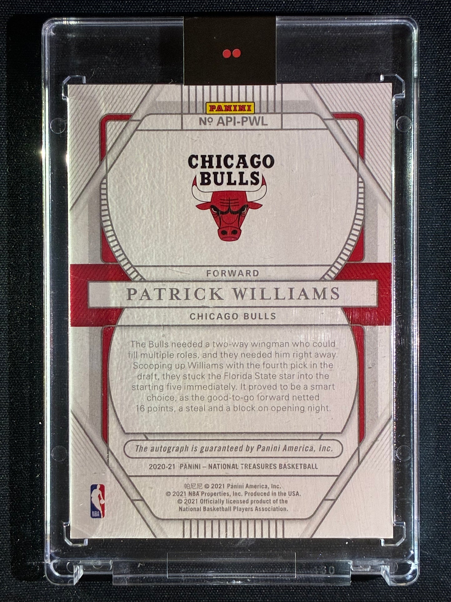 2020-21 National Treasures PATRICK WILLIAMS Apprentic Ink Rookie Auto Silver 27/49