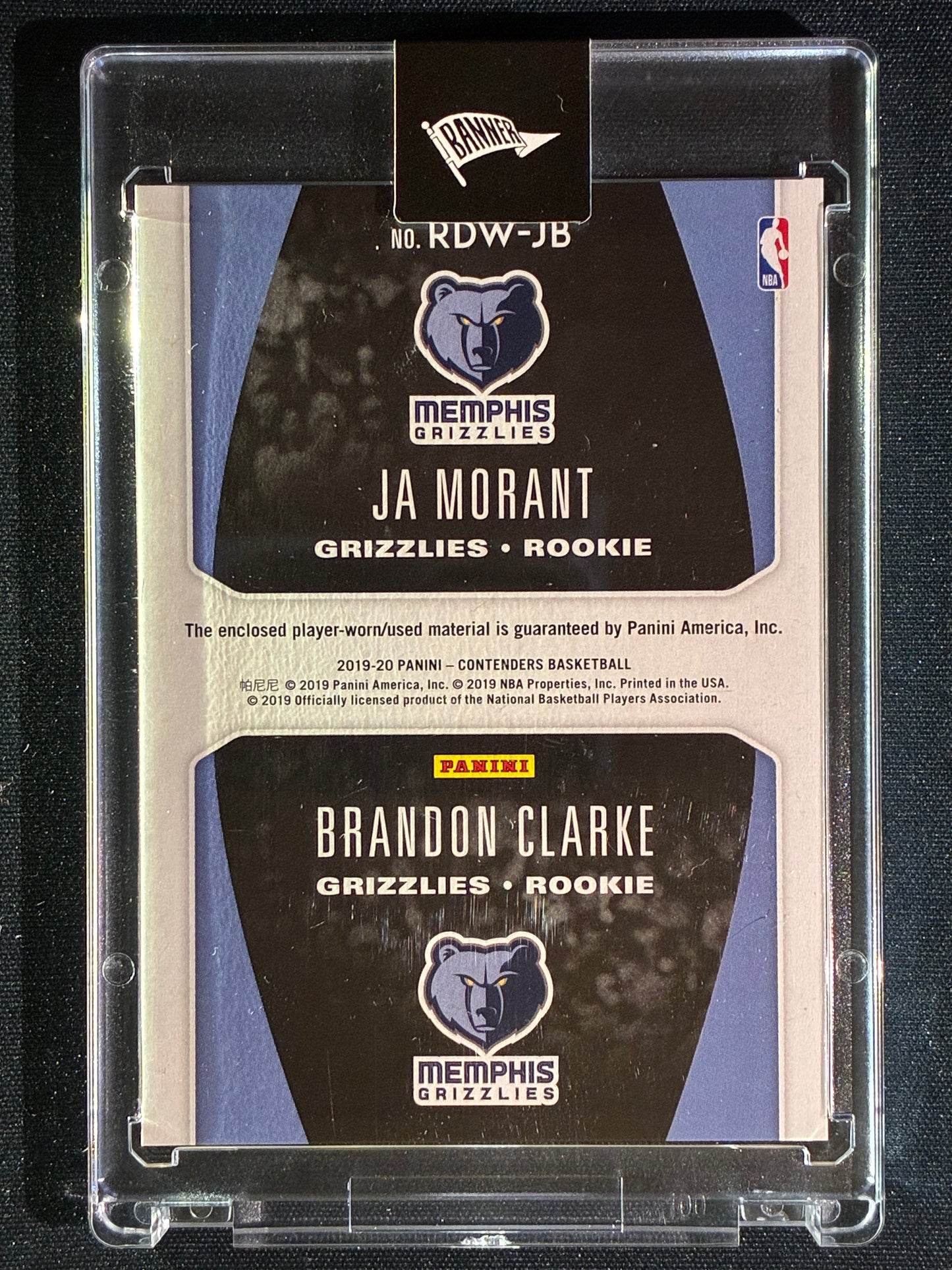 2019-20 Contenders JA MORANT BRANDON CLARKE Rookie Ticket Dual Jersey Relic #JB