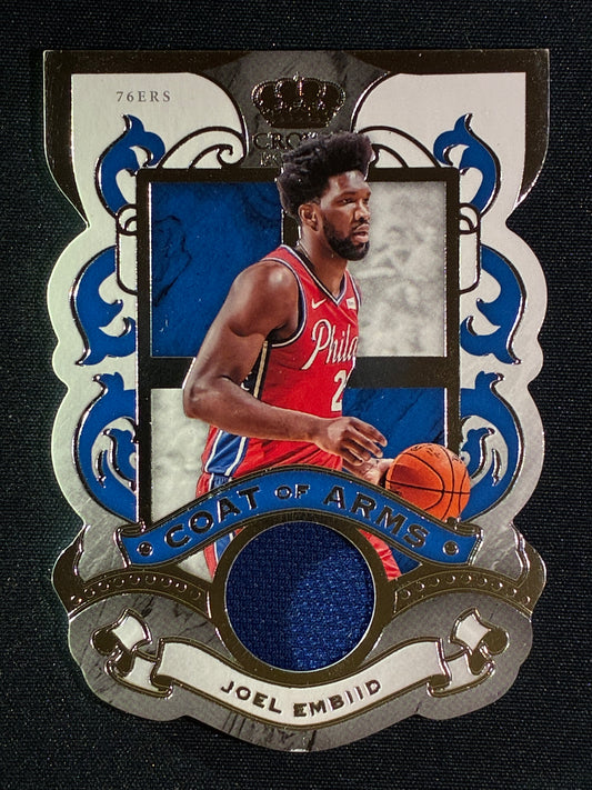 2019-20 Crown Royale JOEL EMBIID Coat of Arms Die-Cut Jersey Relic #JE Game Worn