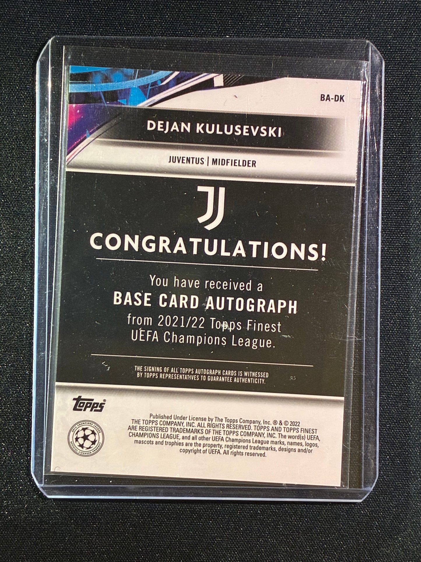2021-22 Topps Finest UEFA UCL DEJAN KULUSEVSKI Base Autograph Silver Refractor #DK