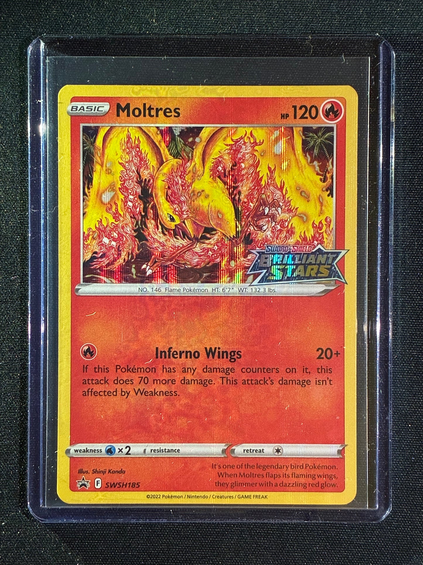 2022 Pokemon Sword & Shield Promo MOLTRES Brilliant Stars Stamp Black Star Promo SWSH185 Shinji Kanda Art